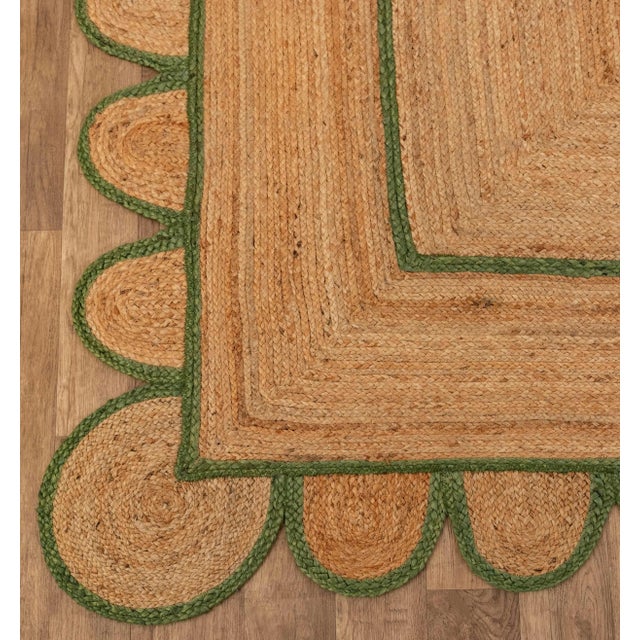 Not Yet Made - Made To Order 2'x4' Olive Green Scallop Jute Hand Made Rug For Sale - Image 5 of 12