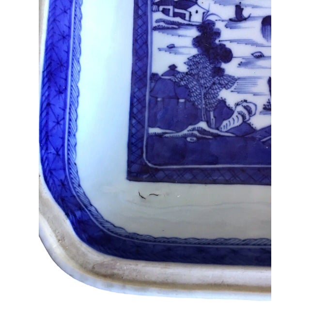 Chinese Antique 19th Century Chinese Blue White Canton Export Porcelain Vegetable Dish For Sale - Image 3 of 13