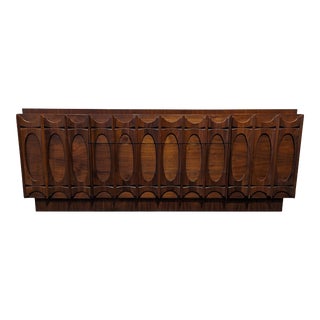 1970s Brasilia Style Brutalist Dresser in Walnut Wood From Tobago Canada For Sale
