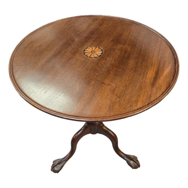 Antique Chippendale Style Mahogany Inlaid Tilt Top Table For Sale