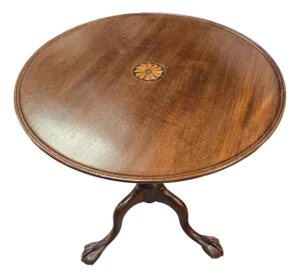 Antique Chippendale Style Mahogany Inlaid Tilt Top Table