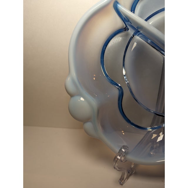 Mid-Century Modern 1950s Duncan & Miller Sanibel Blue Opalescent Divided Dish For Sale - Image 3 of 5
