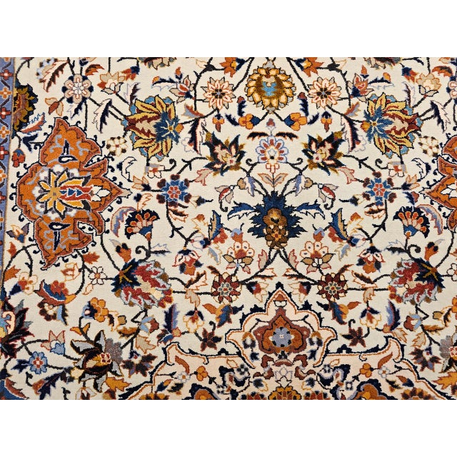 Vintage Persian Isfahan Rug, Hand-Knotted Wool & Silk, Allover Floral Pattern, Ivory & Brick-Red, 4x6 For Sale - Image 15 of 18