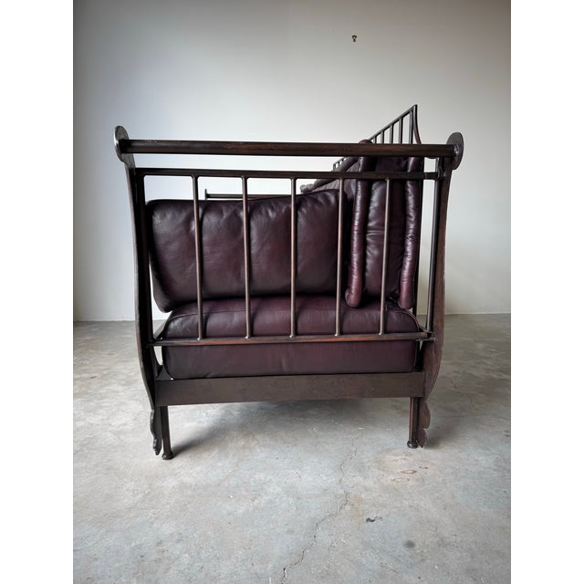 Ernest Hemingway " the Bull " Iron and Leather Sofa by Thomasville/ Sold For Sale - Image 10 of 12