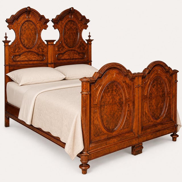 Antique Italian Double Bed in Walnut Burl, Bassano del Grappa, 1890s For Sale - Image 4 of 11