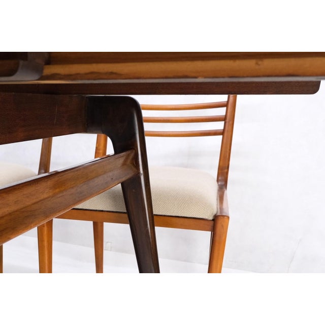 Italian Mid-Century Modern Dining Table 8 Chairs Set New Linen Upholstery Seats For Sale - Image 12 of 18