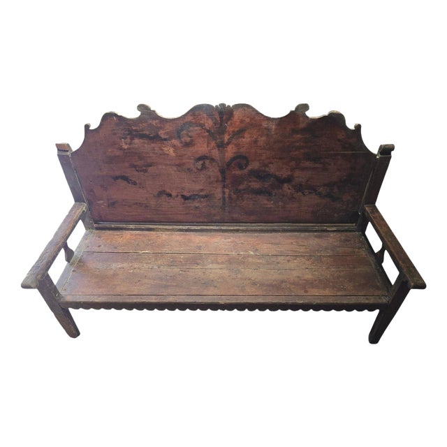 18th Century French Painted Wood Bench with High Back, 1750 For Sale