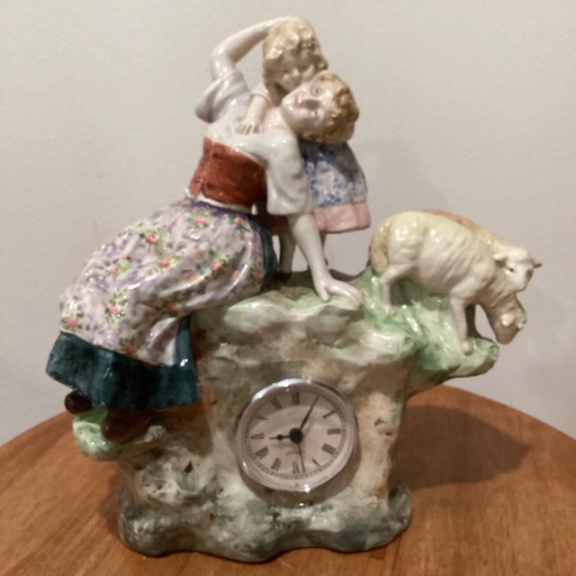 Antique German Porcelain Figural Mantel Clock 19th Century For Sale - Image 13 of 13