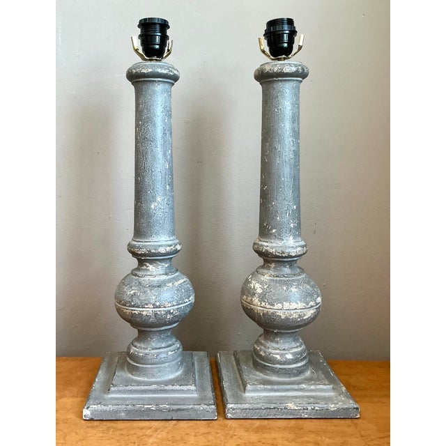 Vintage Distressed Wood Table Lamps - Pair For Sale - Image 9 of 12