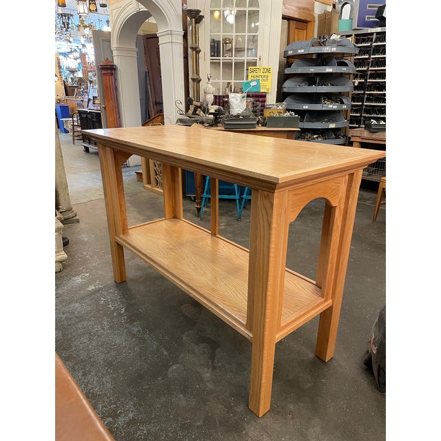Traditional 1960s Vintage Arched White Oak Refectory Console Table With One Shelf For Sale - Image 3 of 12