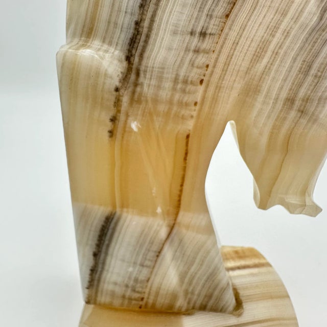 Stone 1970s Banded Calcite Carved Horse Head Bookend in Pink Uv Reactive Glow For Sale - Image 7 of 9