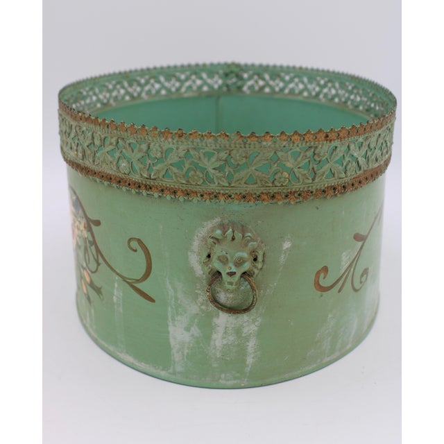 French Mid 20th Century Vintage Teal Tole Cachepot Planter For Sale - Image 3 of 10