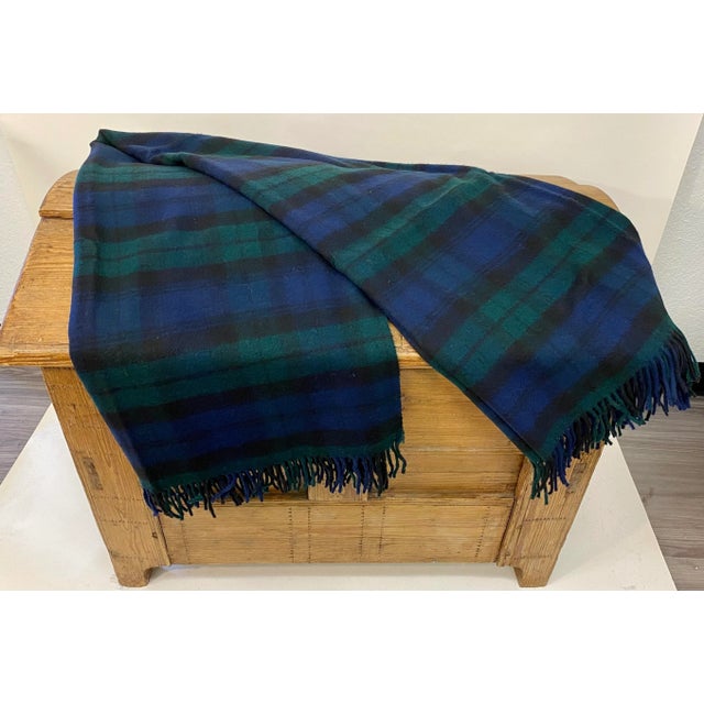 Merino Lambswool Throw in a Traditional Black Watch Tartan Plaid Pattern- Made in England For Sale - Image 4 of 11