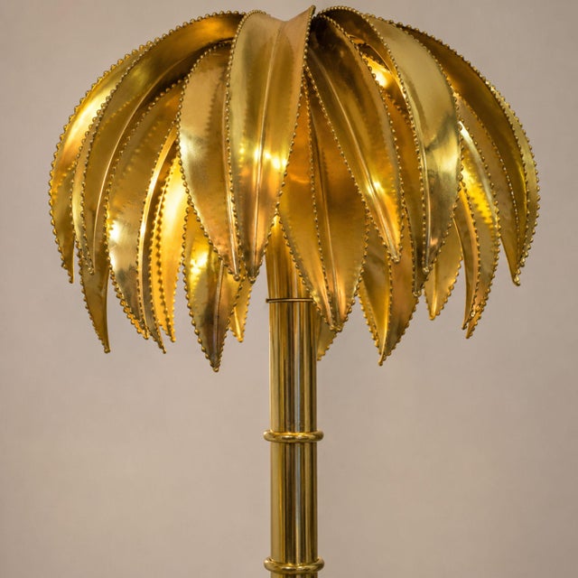 Brass 1970s French Brass Palm Tree Faux Bamboo Table Lamp in Style of Maison Jansen For Sale - Image 8 of 8