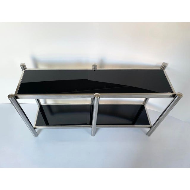 Vintage Console Table in Steel and Black Glass, 1970s For Sale - Image 4 of 8