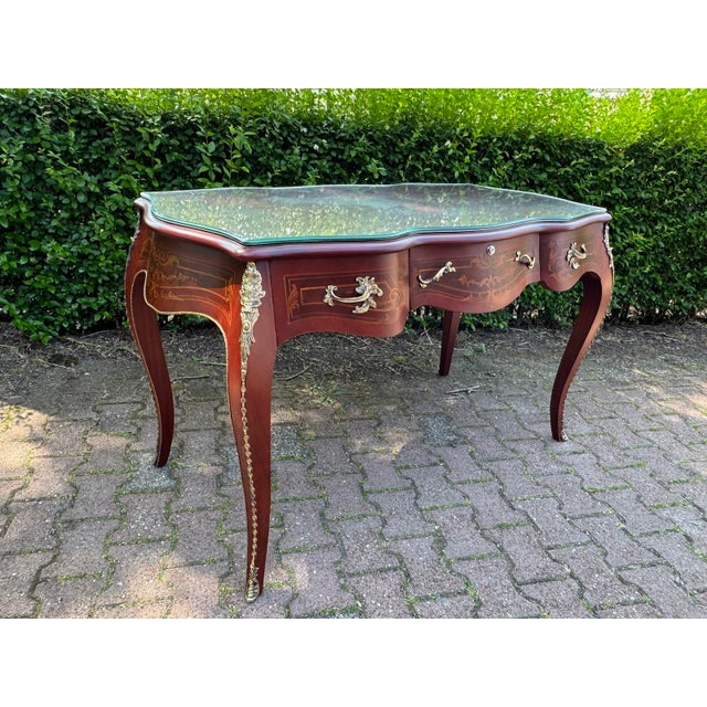 1960 French Maker Louis XVI Brown Mahogany Bronze Desk-1 Pc For Sale - Image 4 of 13