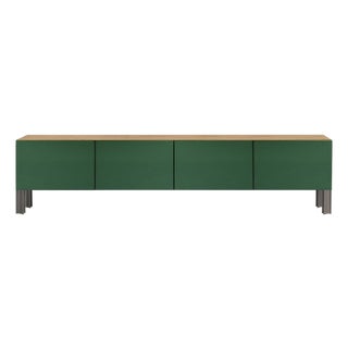 Flexor Green Polished-Lacquered Wood and Aluminum Living Sideboard by Robert Stadler For Sale