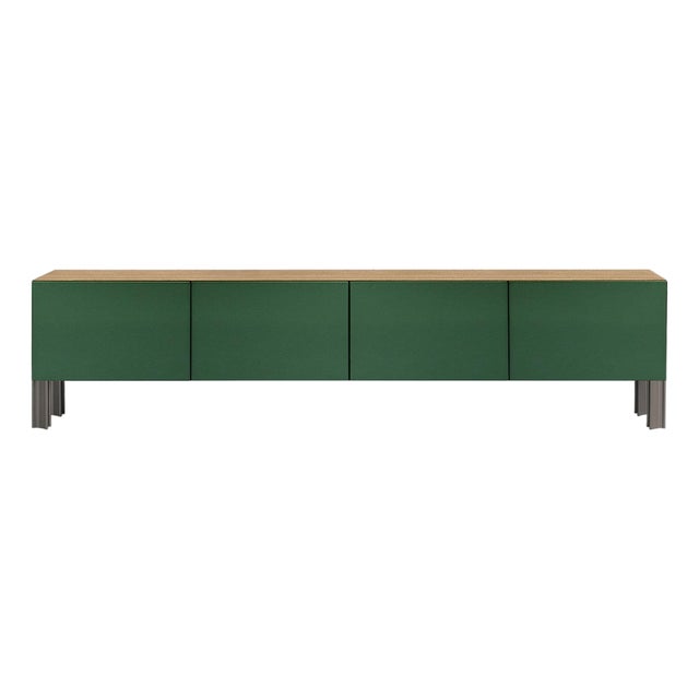 Flexor Green Polished-Lacquered Wood and Aluminum Living Sideboard by Robert Stadler For Sale