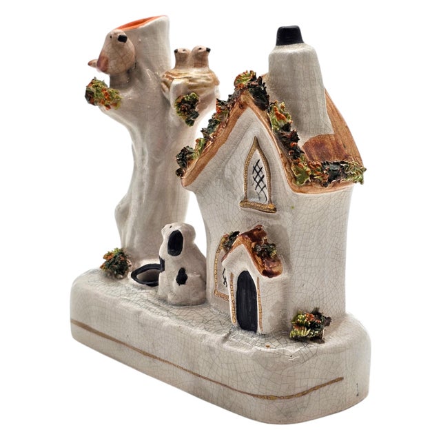 Cream Antique Staffordshire Ceramic Figural Cottage House Smoker 5" For Sale - Image 8 of 14