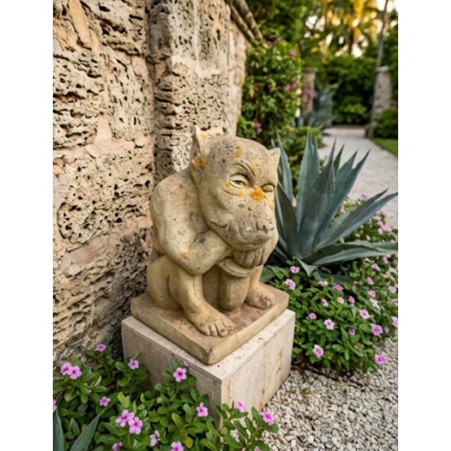 Vintage Cast Stone Crouching Gargoyle Garden Statue For Sale - Image 9 of 12
