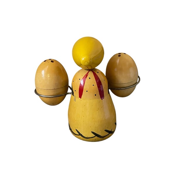 Village Girl with Eggs Antique Salt and Pepper Shakers. Made of wood in Japan. Rare.Excellent hand painted detail. Girl...