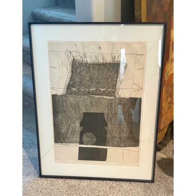 Contemporary Mid-Century Black & White Geometric Abstract Painting, by Artist Scunio, 31.25” H X 24.25” W For Sale - Image 3 of 8