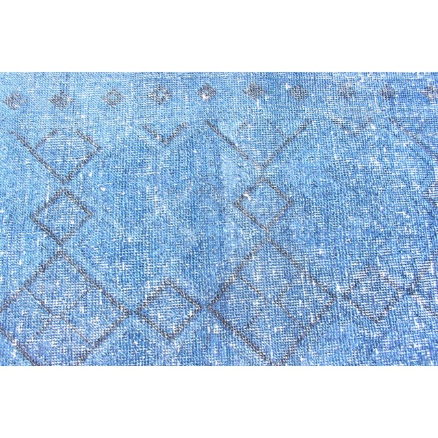Blue Vintage Turkish Konya Rug Over-Dyed in Blue Color With All-Over Diamond Design For Sale - Image 8 of 10