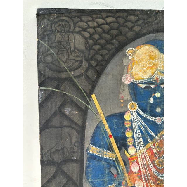 Red Early 20th Century India Pichhavai Shrinathji Pichhwai Krishna Vishnu Painting Antique Indigo Natural Pigments For Sale - Image 8 of 13