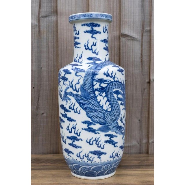 Ceramic Large Antique Chinese Blue and White Dragon & Fish Porcelain Vase For Sale - Image 7 of 18
