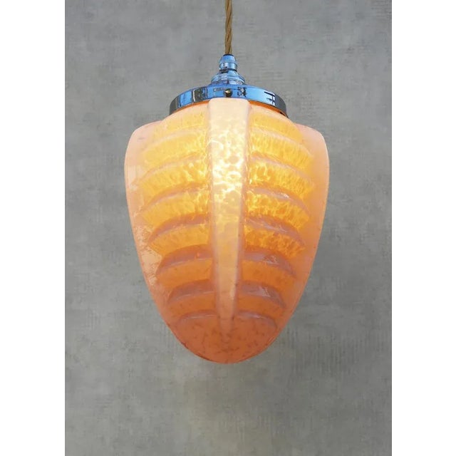 Art Deco Peach Pink Clichy Glass Pendant Light, 1930s For Sale - Image 4 of 7