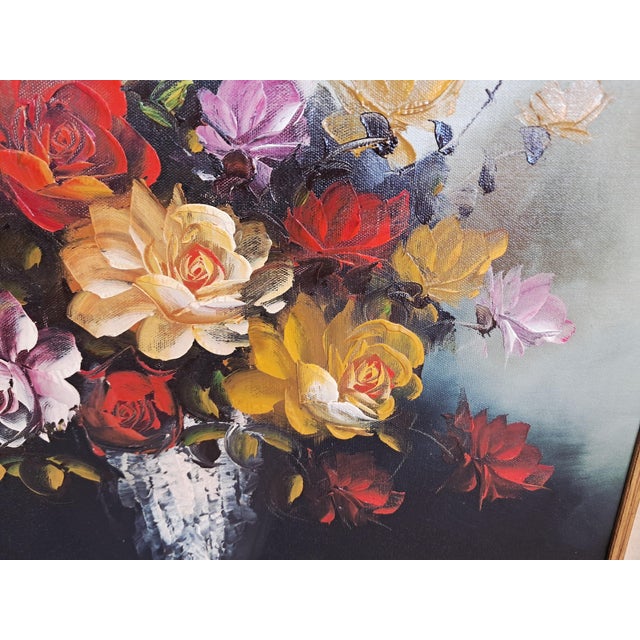 Vintage Floral Oil Painting on Canvas with Ornate Gilt Frame Flowers, Circa 1980 For Sale - Image 11 of 18