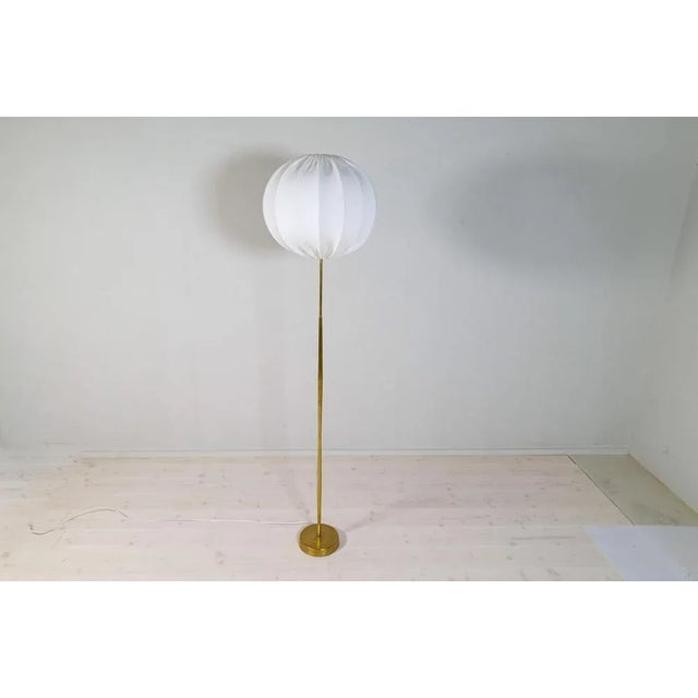 1960s Mid-Century Brass Floor Lamp with Round Cotton Shade from Asea, Sweden, 1960s For Sale - Image 5 of 16