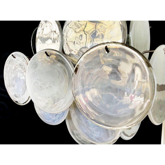 Metal Vintage Italian Murano Chandelier with 36 White Disks, 1990s For Sale - Image 7 of 17