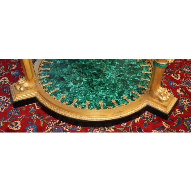 Bronze Mid 20th Century Russian Empire Style Gilt Bronze & Malachite Griffin Center Table For Sale - Image 8 of 18