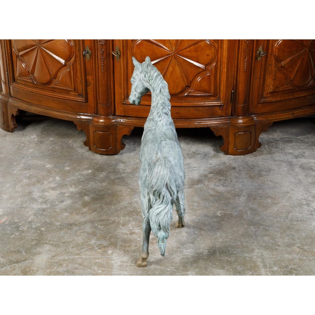 French Midcentury Bronze Horse Statue with Raised Hoof and Patina For Sale - Image 11 of 12