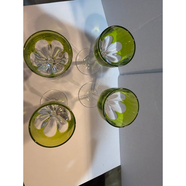 Chartreuse Mid 20th Century Chartreuse and Green Baccarat Cordial Glasses in Genova Pattern - Set of 4 For Sale - Image 8 of 11