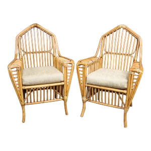 Bamboo Cathredral-Back Armchairs/Pair