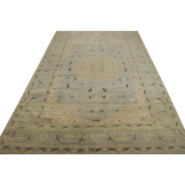 Traditional Rug & Kilim’s Persian Style Rug in Blue, Beige-Brown and Gold Floral Pattern For Sale - Image 3 of 7