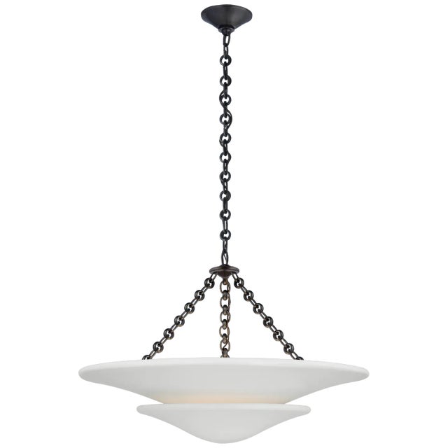 AERIN for Visual Comfort Signature Mollino Medium Tiered Chandelier in Bronze with Plaster White Shade For Sale