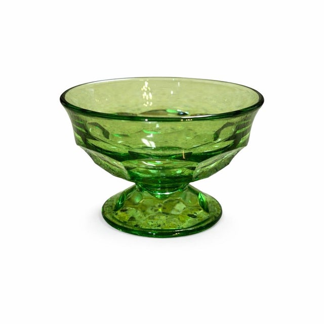 Traditional Vintage Viking Glass Georgian Green Sherbet Dishes – Set of 4 | Mid Century Pressed Glass Dessert Bowls For Sale - Image 3 of 3