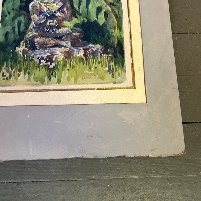 1970’s Original Impressionist Watercolor Painting “Jungle God” For Sale - Image 4 of 5