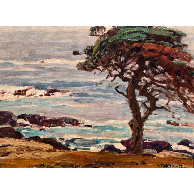 Hanson Puthuff "Monterey Coastal Cypress" Plein Air Impressionist Landscape-1930s Oil Painting For Sale - Image 4 of 10