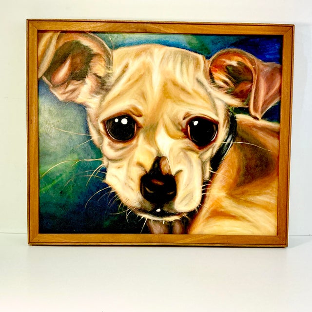 1980s 1989 Vintage Large Scale Contemporary Dog Portrait Original Oil Painting, “Chester” Artist Signed For Sale - Image 5 of 13