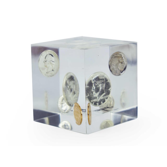 Late 20th Century Coin Cube Lucite Acrylic Paperweight For Sale - Image 9 of 12