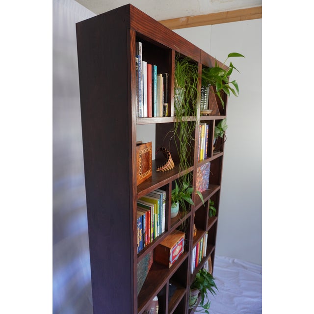 Traditional Handcrafted Solid Wood Bookcase Set | Custom Library Wall | Hickory Stain Bookshelf, 2 Pieces For Sale - Image 3 of 17