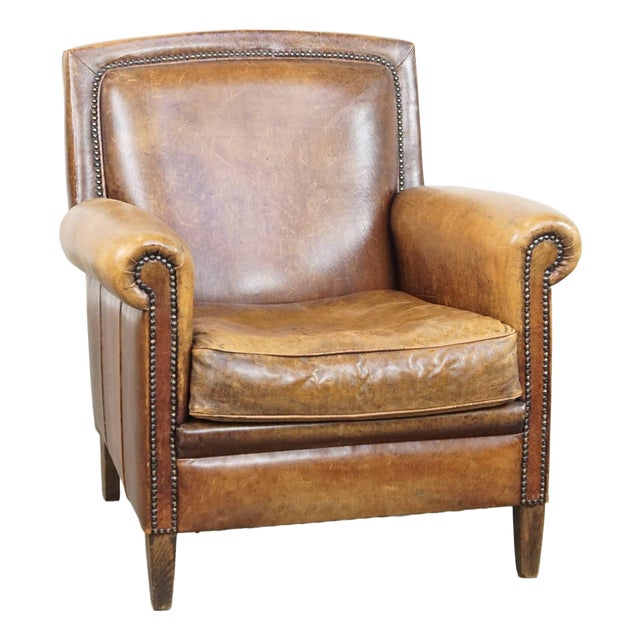Leather Armchair with Decorative Nails For Sale