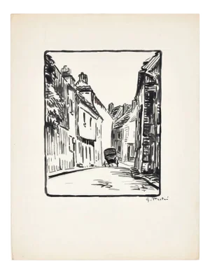 The Carriage - Original China Ink Drawing by G. Pastre - 1930s 1930s