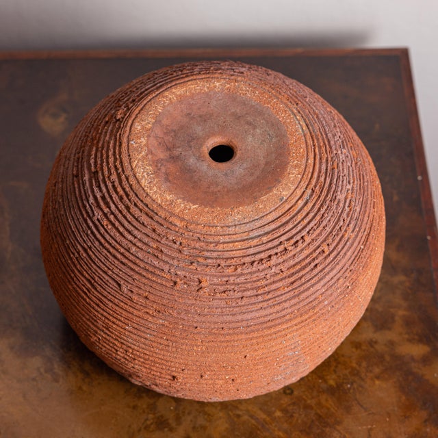 Sculptural Ribbed Terracotta Planter, California Modern Studio Pottery Style For Sale - Image 9 of 9