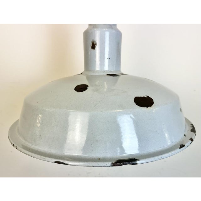 Large Industrial Grey Enamel Factory Lamp, 1950s For Sale - Image 4 of 17