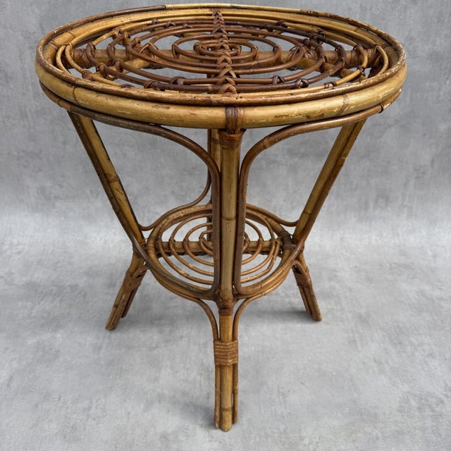 Vintage French Rattan Side Table, 1950s For Sale - Image 9 of 18